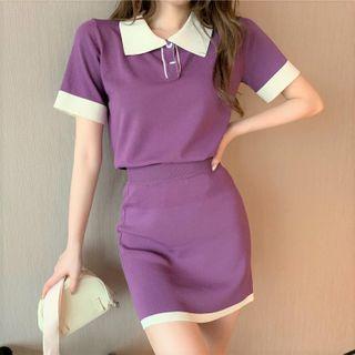 Short-sleeve Knit Polo Shirt / Mini Skirt