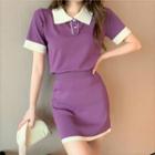 Short-sleeve Knit Polo Shirt / Mini Skirt