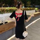 Bow Short-sleeve Knit Sheath Dress