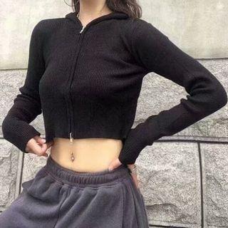 Knit Cropped Zip Hoodie