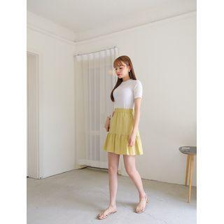 Plus Size Band-waist Tiered Mini Skirt