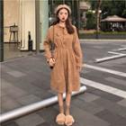Bow Neck Buttoned Long Sleeve Corduroy Dress