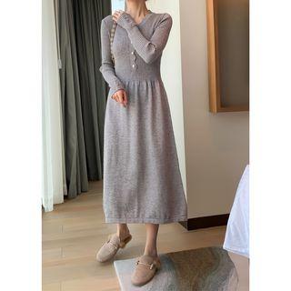 Scallop Edge Ribbed Midi Knit Dress