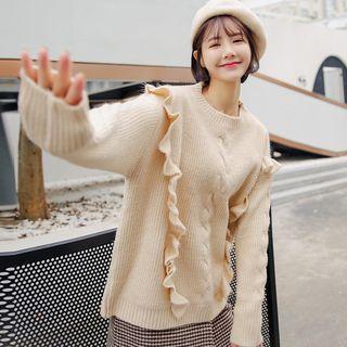 Frill-trim Sweater Off-white - One Size