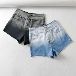 Frayed Gradient Denim Hot Pants