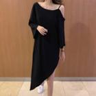 Long-sleeve Cold Shoulder Asymmetric T-shirt Dress