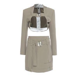 Grommet Cropped Coat / Skirt / Set