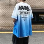 Elbow-sleeve Gradient Lettering T-shirt