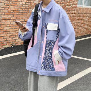 Color Block Floral Panel Shirt Jacket