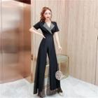 Short-sleeve Rhinestone Chiffon Jumpsuit