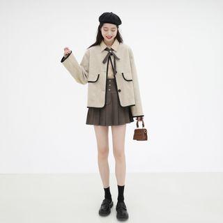 Button-up Jacket / Pleated Skirt / Blouse