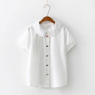 Fish Bone Embroidered Short-sleeve Blouse