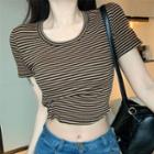 Short-sleeve Striped Cropped T-shirt / Tank Top