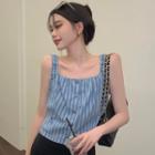 Striped Button-up Camisole Top Blue - One Size