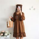 Long-sleeve Frilled Peter Pan Collar A-line Dress As Shown In Figure - One Size