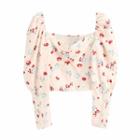 Floral Print Puff-sleeve Cropped Blouse
