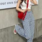 High Waist Checker Print Wide Leg Pants
