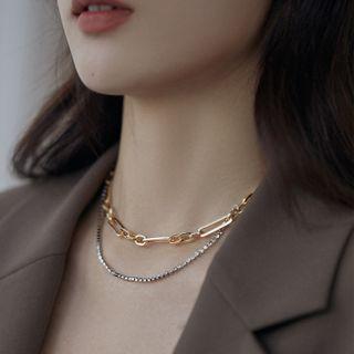 Rhinestone Layered Alloy Choker Gold & Silver - One Size