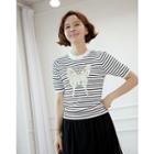 Sequined-butterfly Stripe Knit Top