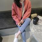 Round-neck Open-front Jacket Pink - One Size