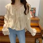 Ruffle Lace Up Chiffon Blouse Almond - One Size