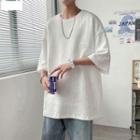 Elbow-sleeve Letter Embossed T-shirt