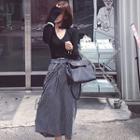 Set: Long Sleeve V-neck Top + Striped A-line Skirt