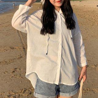 Drawstring Sheer Cardigan White - One Size