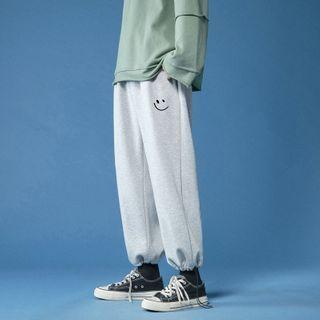 Drawstring-cuff Smiley Face Sweatpants