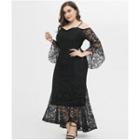 Plus Size Long-sleeve Midi Lace Sheath Dress