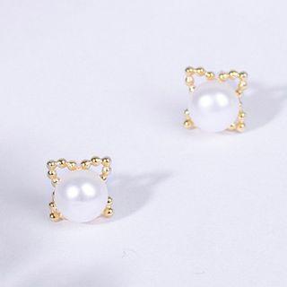 925 Sterling Silver Freshwater Pearl Earring 1 Pair - Gold & White - One Size