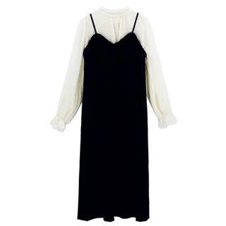 Chiffon Blouse / Spaghetti Strap Midi A-line Dress / Set