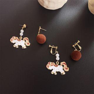 Unicorn Pom Pom Asymmetric Earring