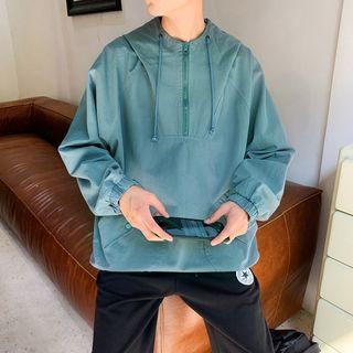 Lettering Back Half-zip Hooded Sweatshirt