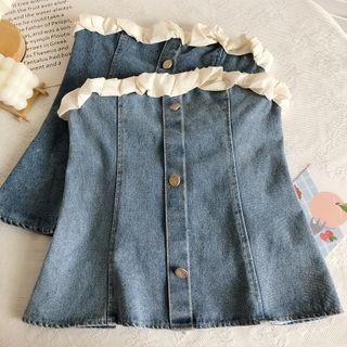 Contrast Trim Denim Tube Top