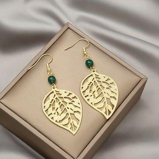 Leaf Alloy Dangle Earring E3036 - 1 Pr - Gold - One Size