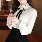 Piped Frill-trim Blouse With Brooch