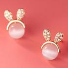 Rabbit Rhinestone Cat Eye Stone Sterling Silver Earring