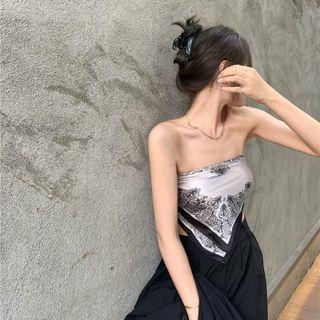 Strapless Print Crop Top Light Pink - One Size