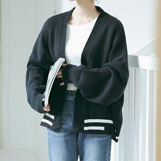 Striped Trim Cardigan Black - One Size