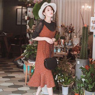 Set: Elbow-sleeve Top + Strappy A-line Midi Dress