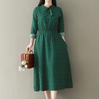 Print Tie-neck A-line Miid Dress