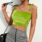 Tie-shoulder Velet Crop Camisole Top