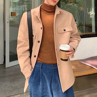 Plain Pocket-front Button-up Jacket