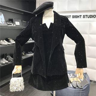 Set: Glitter Blazer + Spaghetti Strap A-line Dress