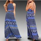 Set: Print Spaghetti Strap Open Back Top + Maxi Skirt