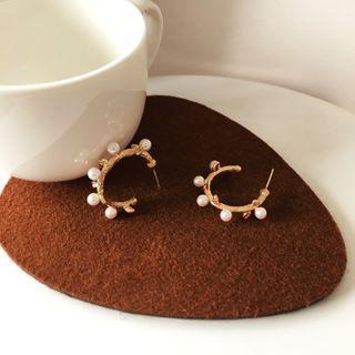 Branches Faux Pearl Open Hoop Earring 1 Pair - White & Gold - One Size