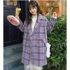 Plaid Double-breasted Coat Plaid - Purple - One Size