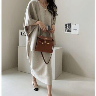 Set: Wool Blend Knit Top + Midi Skirt