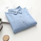 Floral Embroidered Lantern-sleeve Denim Shirt